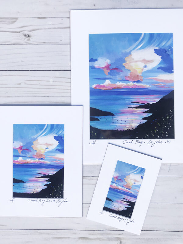 Coral Bay Sunset St. John Matted Wall Art Print