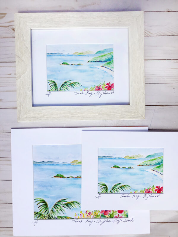 Trunk Bay Matted Watercolor Wall Art Print