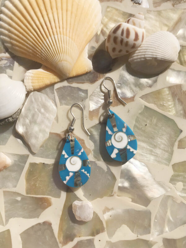 Shiva Eye Shell Teardrop Earrings Blue