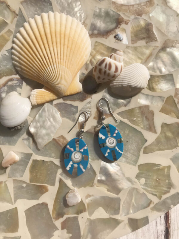 Shiva Eye Shell Oval Earrings Blue
