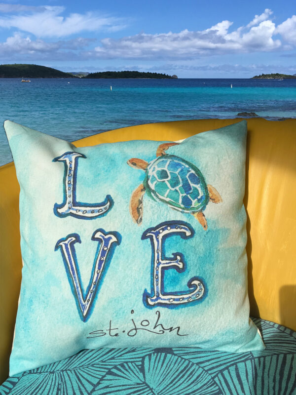 The best outdoor throw pillows with sea turtles! This green sea turtle watercolor has been handcrafted into unique home decor.