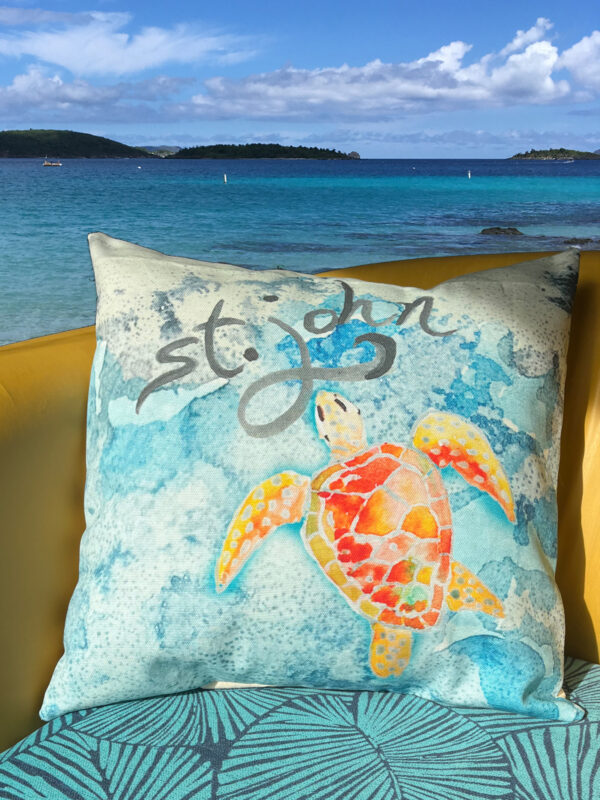 St. John Salt Sea Turtle Outdoor Pillow Cover
