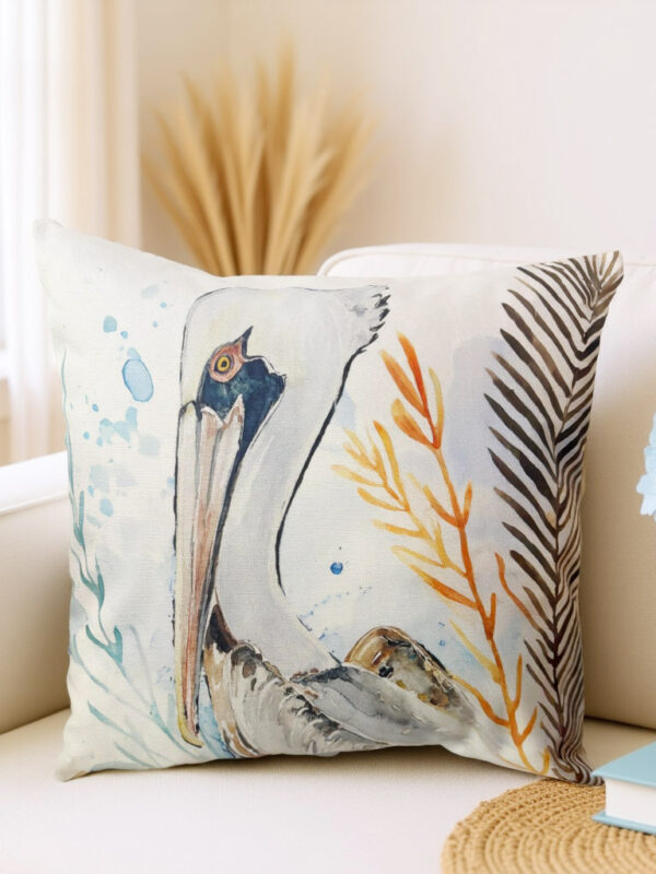 Pelican Coastal Art Outdoor Throw Pillow