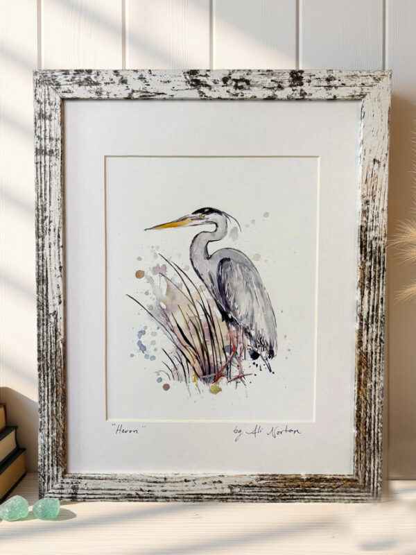 Art Print Blue Heron Watercolor 3 Sizes Matted
