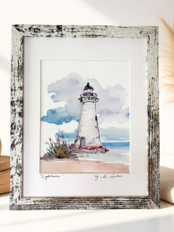 Art Print Lighthouse Watercolor 3 Sizes Matted