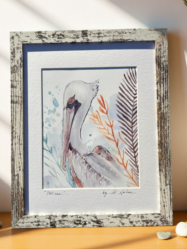 Art Print Pelican Watercolor 3 Sizes Matted