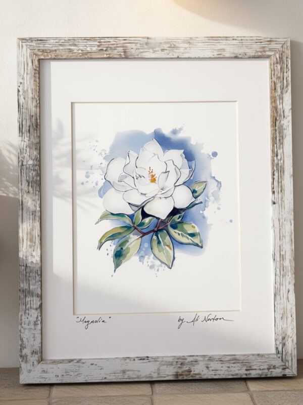 Art Print Magnolia Watercolor 3 Sizes Matted