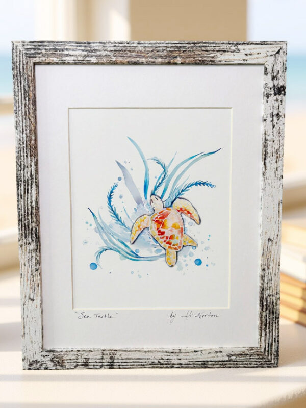 Art Print Sea Turtle Splash Watercolor 3 Sizes Matted