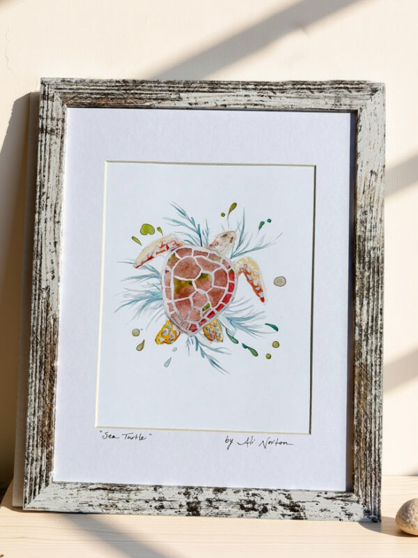Art Print Sea Turtle Watercolor 3 Sizes Matted
