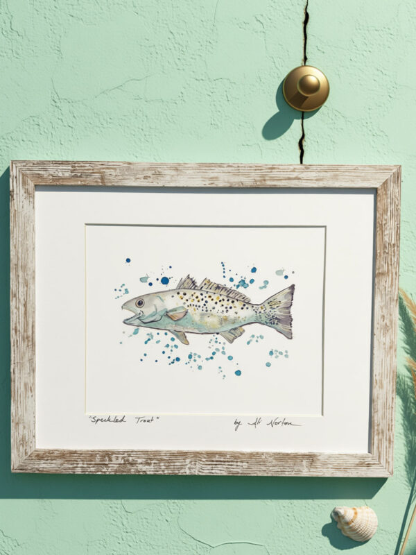 Art Print Speckled Trout Watercolor 3 Sizes Matted