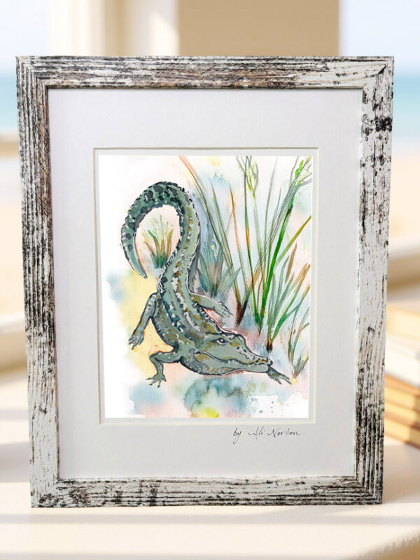 Art Print Alligator Watercolor 3 Sizes Matted