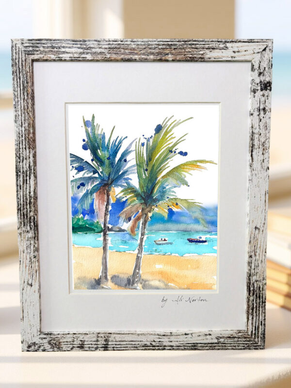 Art Print Honeymoon Beach Watercolor 3 Sizes Matted