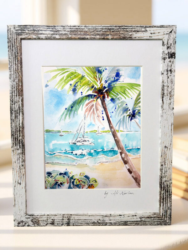 Art Print Catamaran in the Virgin Island Watercolor 3 Sizes Matted