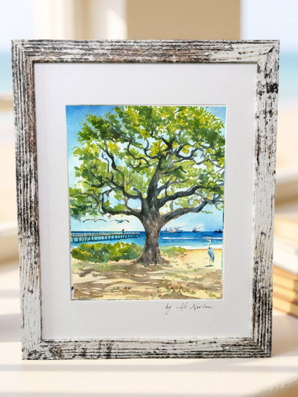 Art Print Blue Heron Live Oak Tree on the Gulf Coast Watercolor 3 Sizes Matted