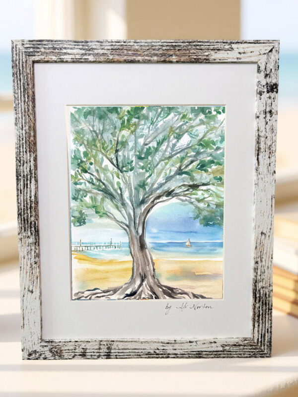 Art Print Live Oak Tree on the Gulf Coast Watercolor 3 Sizes Matted