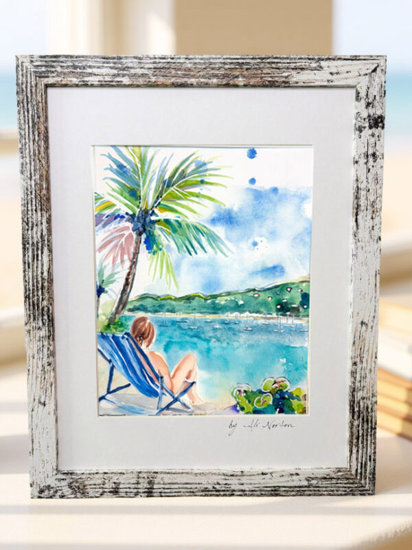 Art Print Relaxing on the Beach Watercolor 3 Sizes Matted