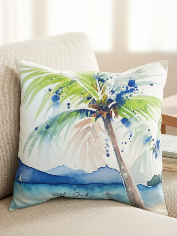 Coastal Art Watercolor Outdoor Throw Pillow Cinnamon Bay, St. John