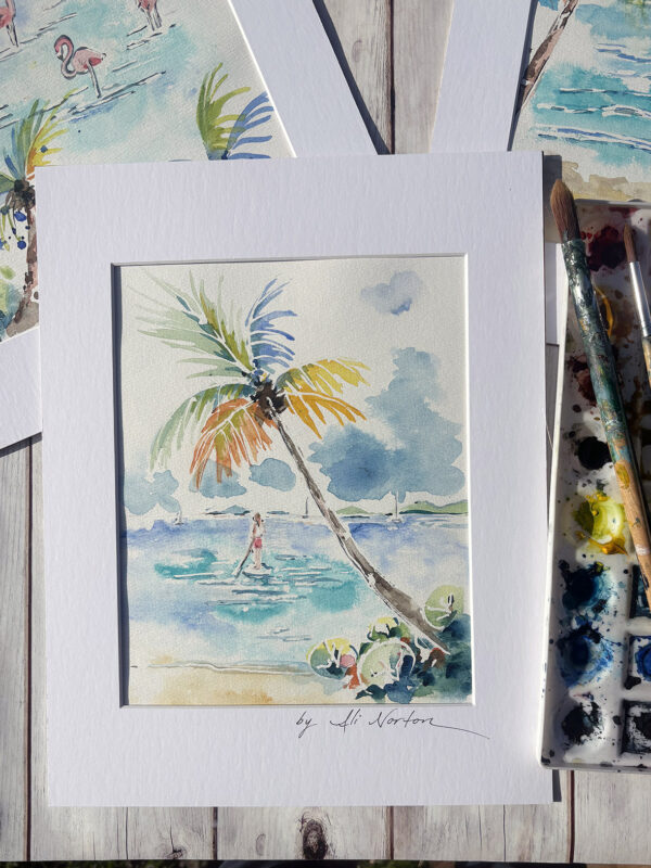 Ali Norton Original St. John Watercolor Paddleboarder