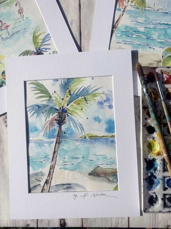 Ali Norton Original St. John Watercolor Rocks on the Beach