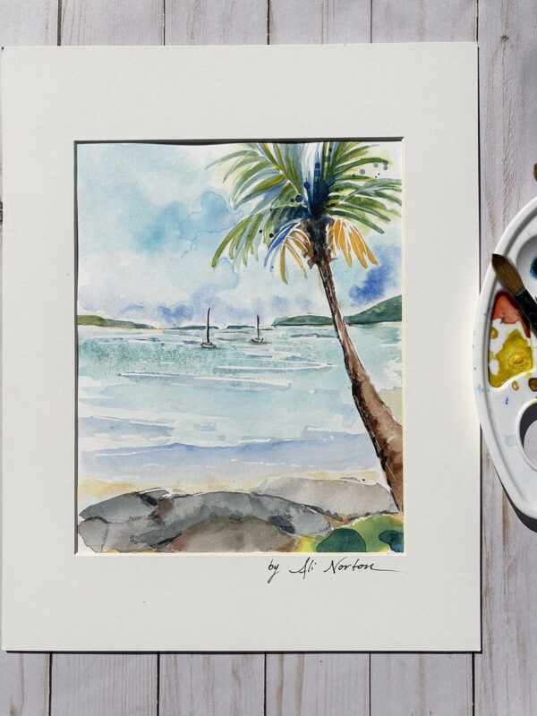 Ali Norton Original St. John Watercolor Beach View