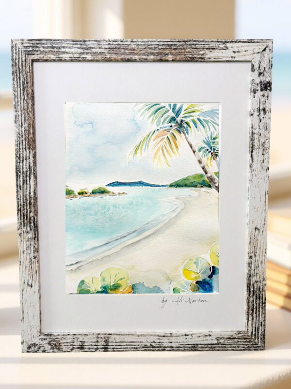 Art Print Trunk Bay Beach in the Virgin Island Watercolor 4 Sizes Matted