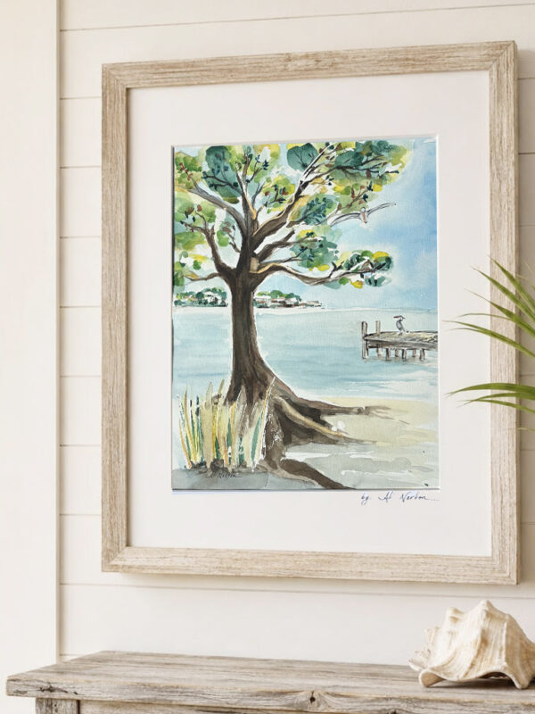 Ali Norton Original Gulf Coast Live Oak Heron on Pier