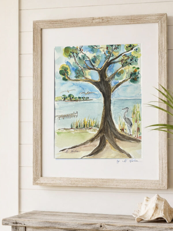 Ali Norton Original Gulf Coast Live Oak Heron on Shore