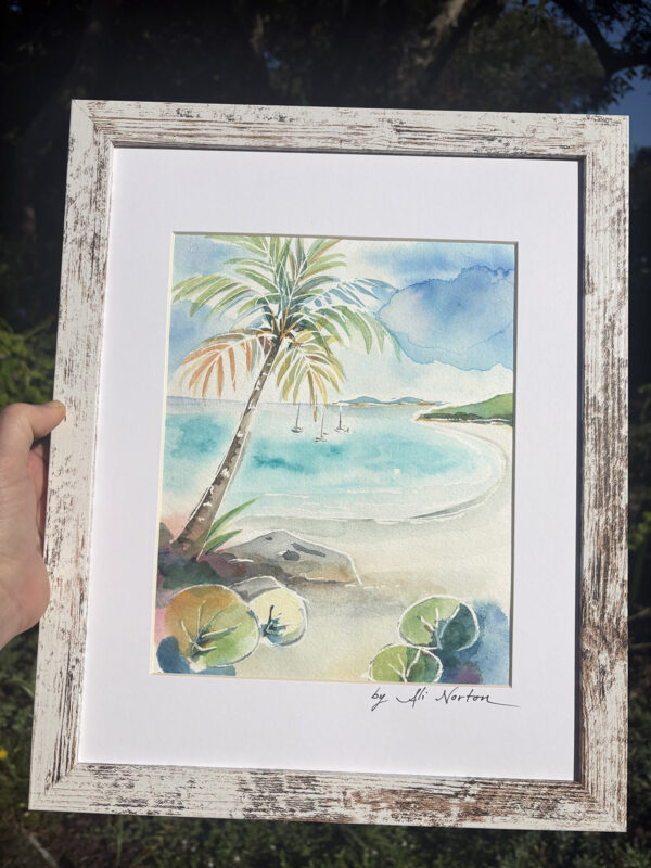 Ali Norton Original St. John Watercolor Beach View Seagrapes