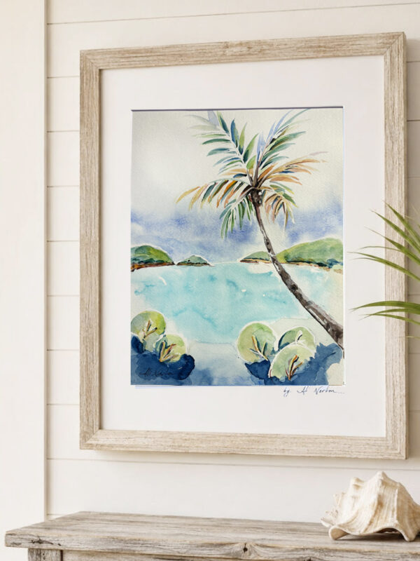 Ali Norton Original Seagrape with Palm on Beach St. John